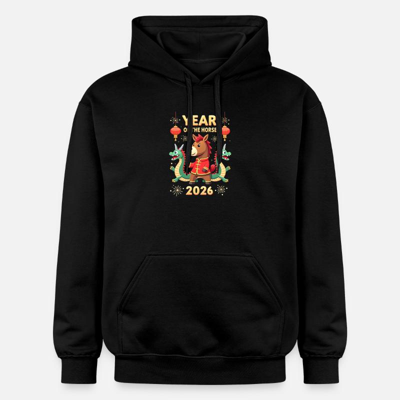 Nouvel An chinois du cheval 2026 - Sweat à capuche Softstyle® Gildan Unisexe - noir