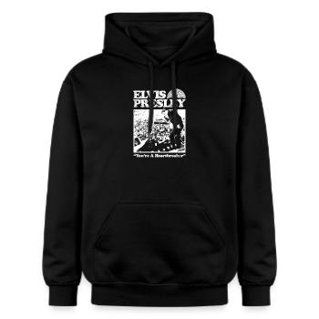 Elvis Presley You're A Heartbreaker Mit Bild - Gildan Unisex Softstyle® Midweight Hoodie - Schwarz - Vorne - Marisol (170cm) & Nik (191cm)