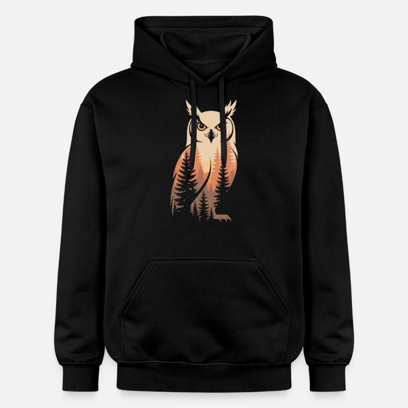 Hibou Forêt Nature - Sweat à capuche Softstyle® Gildan Unisexe - noir