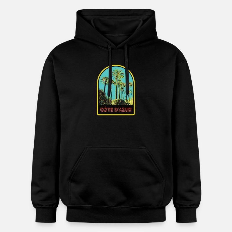 llustration palmiers emblématiques, Còte d'Azur - Sweat à capuche Softstyle® Gildan Unisexe - noir