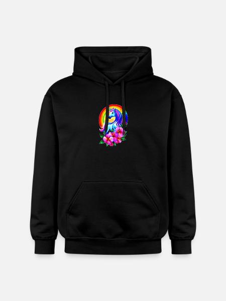 Magisches Regenbogen-Einhorn mit Blumen - Gildan Unisex Softstyle® Midweight Hoodie - Schwarz