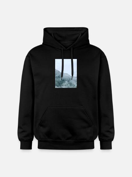 Misty Mountain Fog Landscape - Gildan Unisex Softstyle® Midweight Hoodie - black