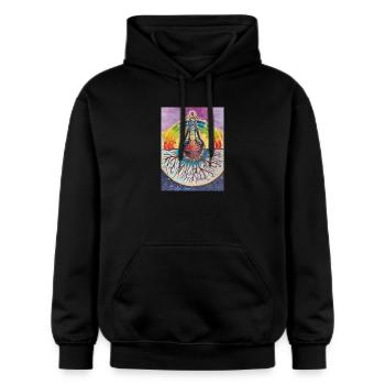 Spiritueller Meditationsbaum mit Chakras - Gildan Unisex Softstyle® Midweight Hoodie - Schwarz - Vorne - Marisol (170cm) & Nik (191cm)