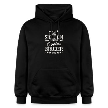 So sieht ein richtig cooler Bruder aus - Gildan Unisex Softstyle® Midweight Hoodie - Schwarz - Vorne - Marisol (170cm) & Nik (191cm)
