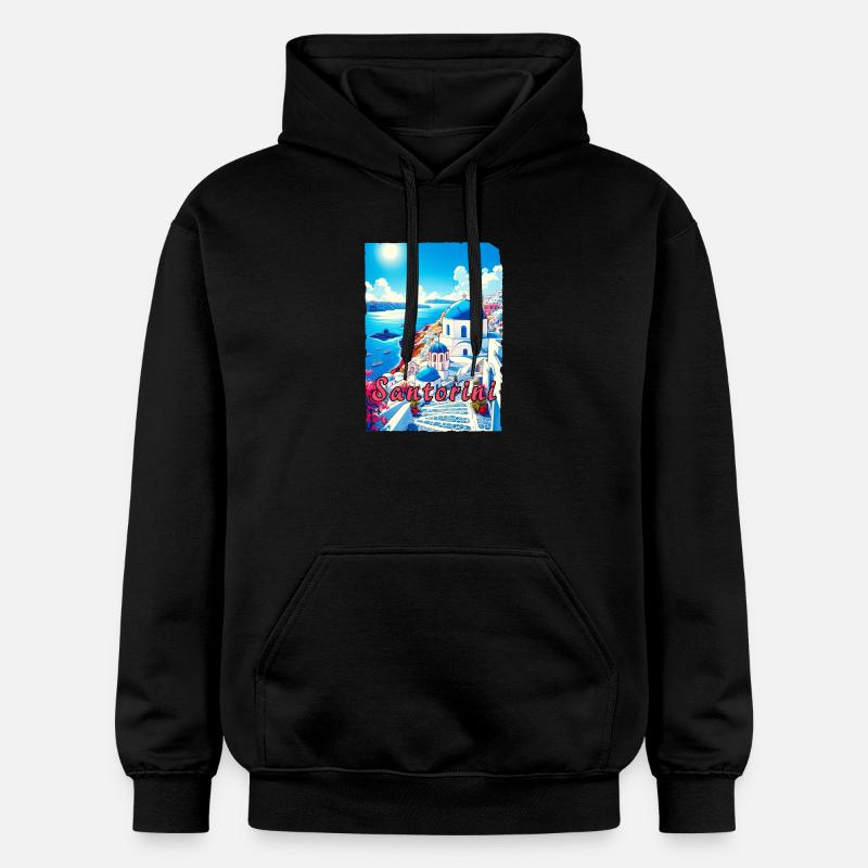 Grèce, souvenirs, vacances, Santorin - Sweat à capuche Softstyle® Gildan Unisexe - noir