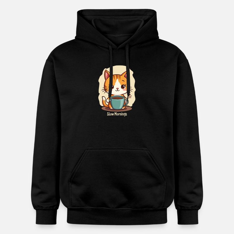 Langsame Morgenkatze mit Kaffee - Gildan Unisex Softstyle® Midweight Hoodie - Schwarz