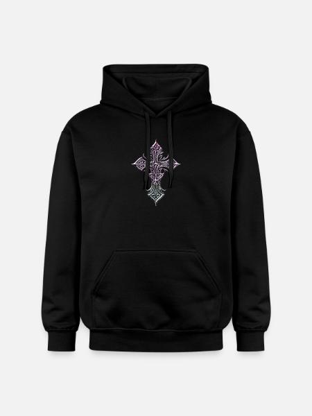 Iridescent Gothic Cross Templar Flair - Gildan Unisex Softstyle® Midweight Hoodie - black
