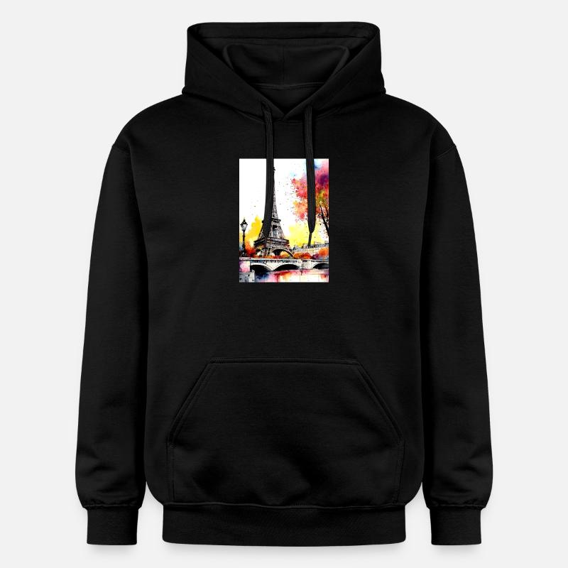 Tour Eiffel en aquarelle automnale - Sweat à capuche Softstyle® Gildan Unisexe - noir