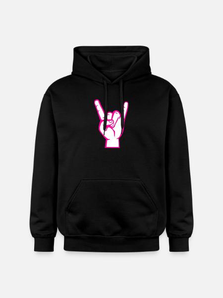 Hand with Rock- Metal -Satan Symbol Pink - Gildan Unisex Softstyle® Midweight Hoodie - black