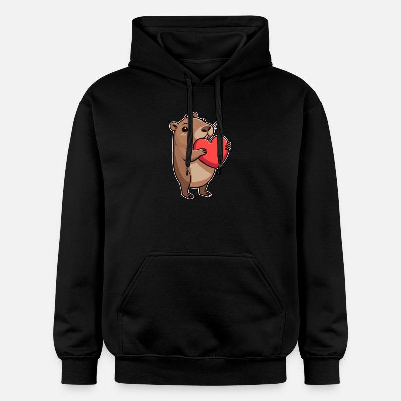 Capybara avec coeur Saint-Valentin - Sweat à capuche Softstyle® Gildan Unisexe - noir