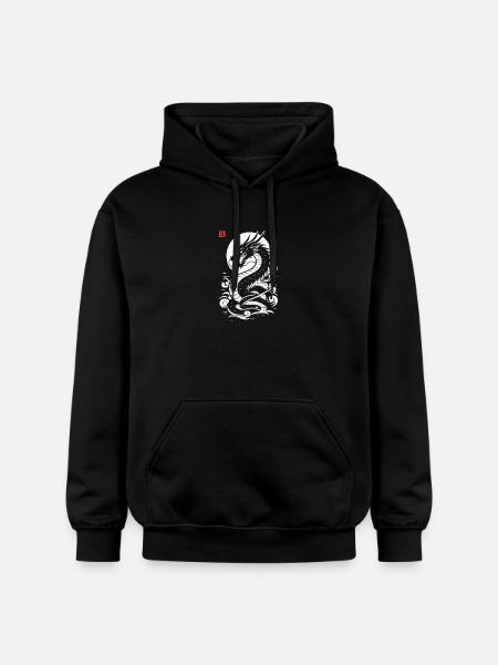 Japanese dragon, red white Japanese print style - Gildan Unisex Softstyle® Midweight Hoodie - black