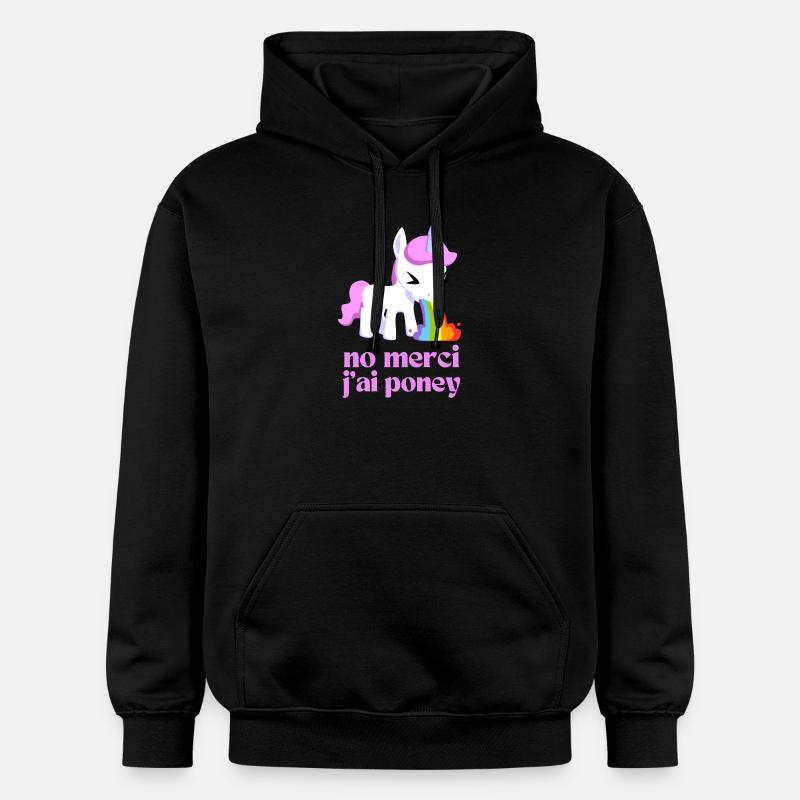Non merci j'ai poney - Sweat à capuche Softstyle® Gildan Unisexe - noir