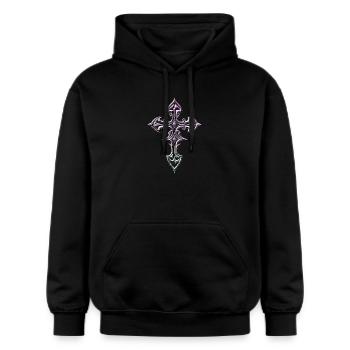 Prunkvolles keltisch-gotisches Kreuz - Gildan Unisex Softstyle® Midweight Hoodie - Schwarz - Vorne - Marisol (170cm) & Nik (191cm)