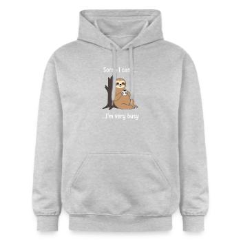 Funny Sloth Coffee Busy Statement - Gildan Unisex Softstyle® Midweight Hoodie - light heather grey - Front - Liana (172cm) & Jaron (178cm)