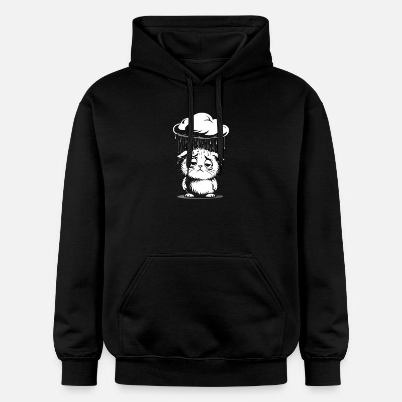 Chat Triste - Chaton Rétro Comic - Sweat à capuche Softstyle® Gildan Unisexe - noir