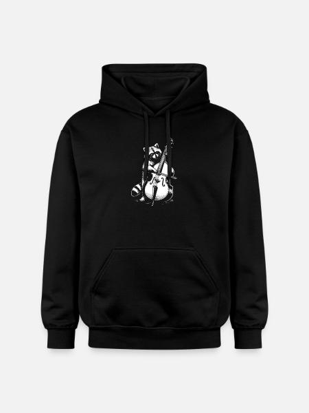 Raccoon plays double bass - Gildan Unisex Softstyle® Midweight Hoodie - black