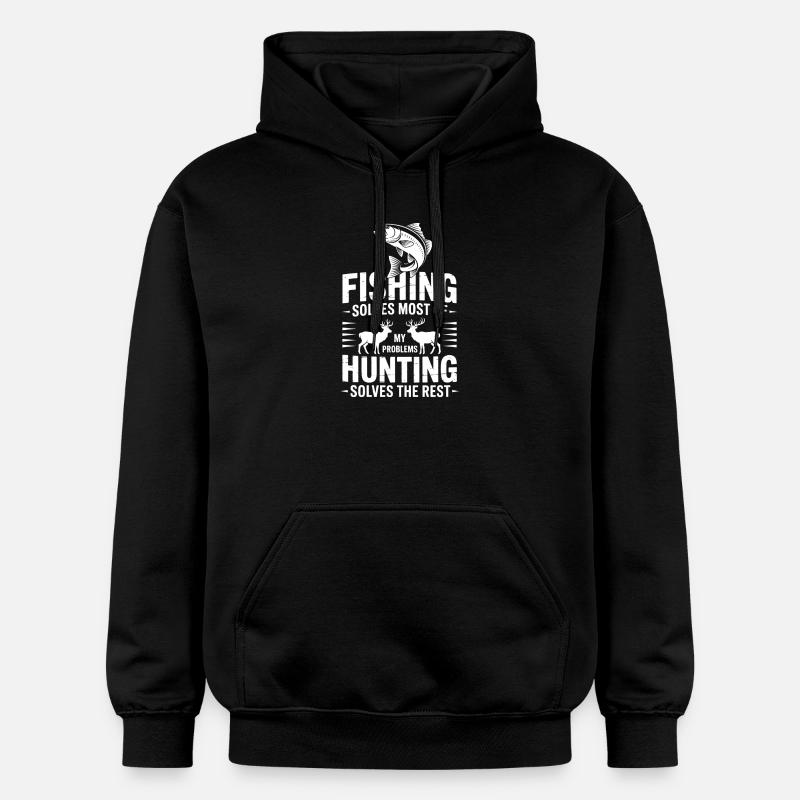 Fishing Solves Most Problems - Gildan Unisex Softstyle® Midweight Hoodie - black