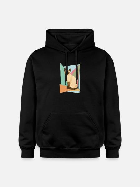 Elegant Siamese cat in geometry style - Gildan Unisex Softstyle® Midweight Hoodie - black