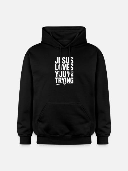Jésus t’aime et j’essaie - Sweat à capuche Softstyle® Gildan Unisexe - noir