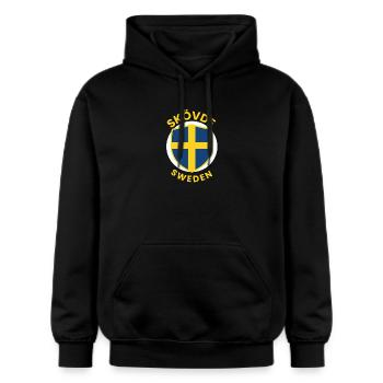 Skövde-Schild Schweden Wappen - Gildan Unisex Softstyle® Midweight Hoodie - Schwarz - Vorne - Marisol (170cm) & Nik (191cm)