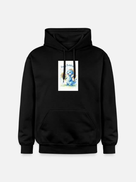 Blauer Drache mit Blumenstrauß - Gildan Unisex Softstyle® Midweight Hoodie - Schwarz