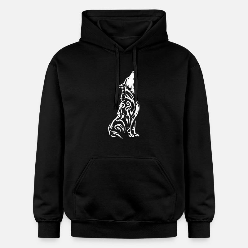 Wolf's Silhouette Tribal Pattern - Gildan Unisex Softstyle® Midweight Hoodie - black