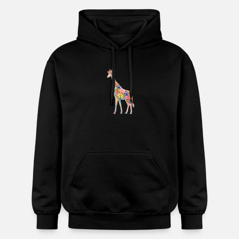 Fleurs en silhouette de girafe - Sweat à capuche Softstyle® Gildan Unisexe - noir