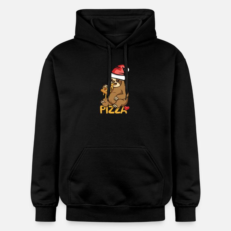 paresseux mangeant pizza Noël design - Sweat à capuche Softstyle® Gildan Unisexe - noir