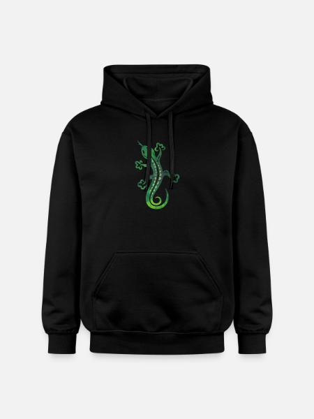 Green lizard, tribal and tattoo style. - Gildan Unisex Softstyle® Midweight Hoodie - black