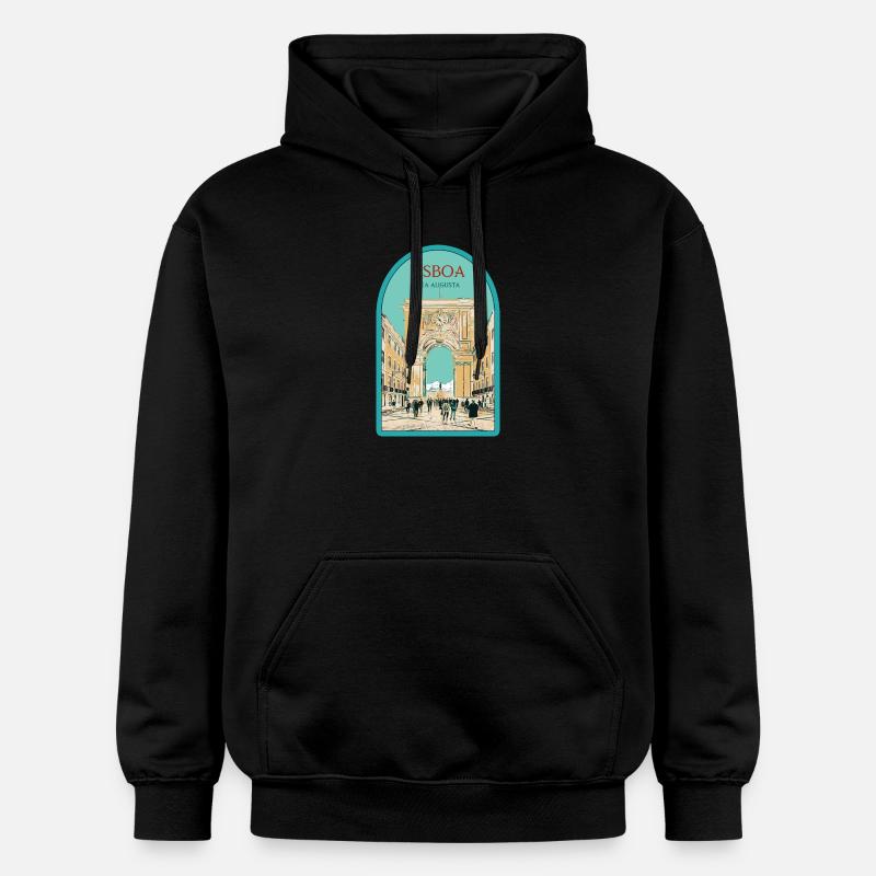 Illustration Arc Rue Augusta, Lisbonne - Sweat à capuche Softstyle® Gildan Unisexe - noir
