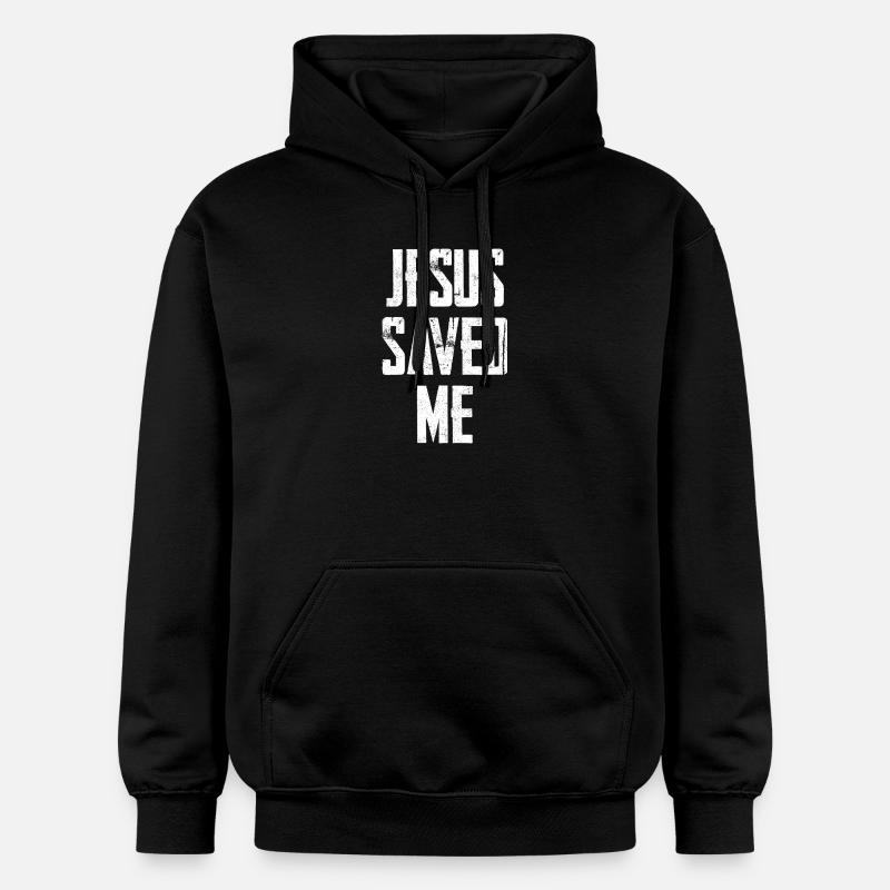 Jesus Saved Me Distressed Text - Gildan Unisex Softstyle® Midweight Hoodie - black