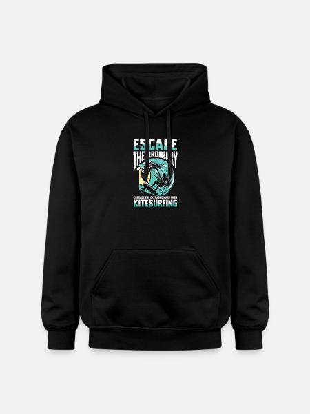 Fliehe Dem Gewöhnlichen: Kitesurfen Abenteuer - Gildan Unisex Softstyle® Midweight Hoodie - Schwarz