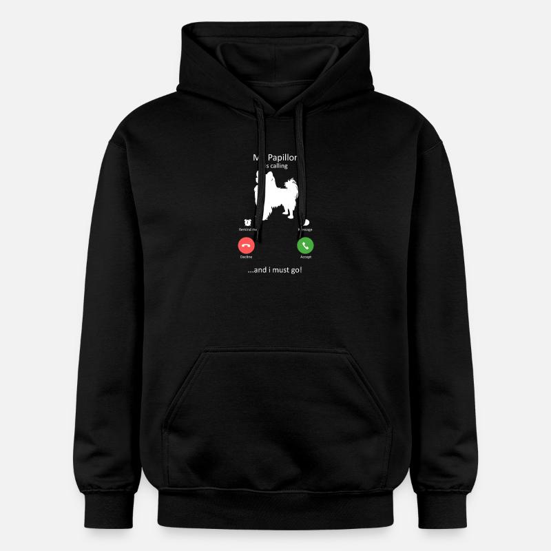 Papillon Dog Calling Smartphone Interface - Gildan Unisex Softstyle® Midweight Hoodie - black