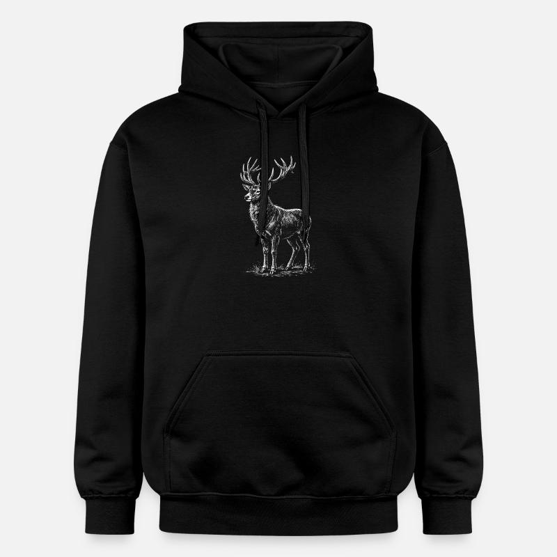 Silhouette de cerf blanc avec bois - Sweat à capuche Softstyle® Gildan Unisexe - noir
