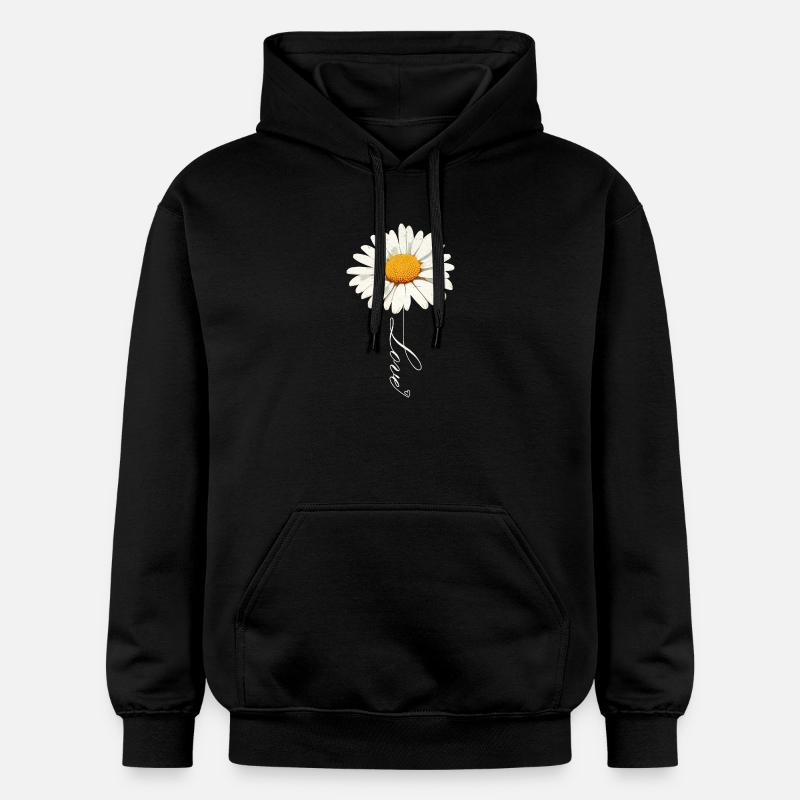 Daisy Flower with Love Script - Gildan Unisex Softstyle® Midweight Hoodie - black