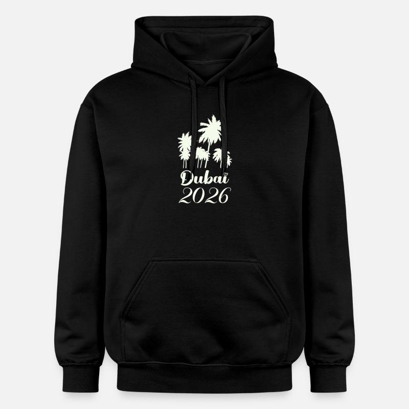 Dubai Palm Trees 2026 Script - Gildan Unisex Softstyle® Midweight Hoodie - black