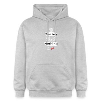 Inspirierende No Training Solves Nichts Botschaft - Gildan Unisex Softstyle® Midweight Hoodie - Hellgrau meliert - Vorne - Liana (172cm) & Jaron (178cm)