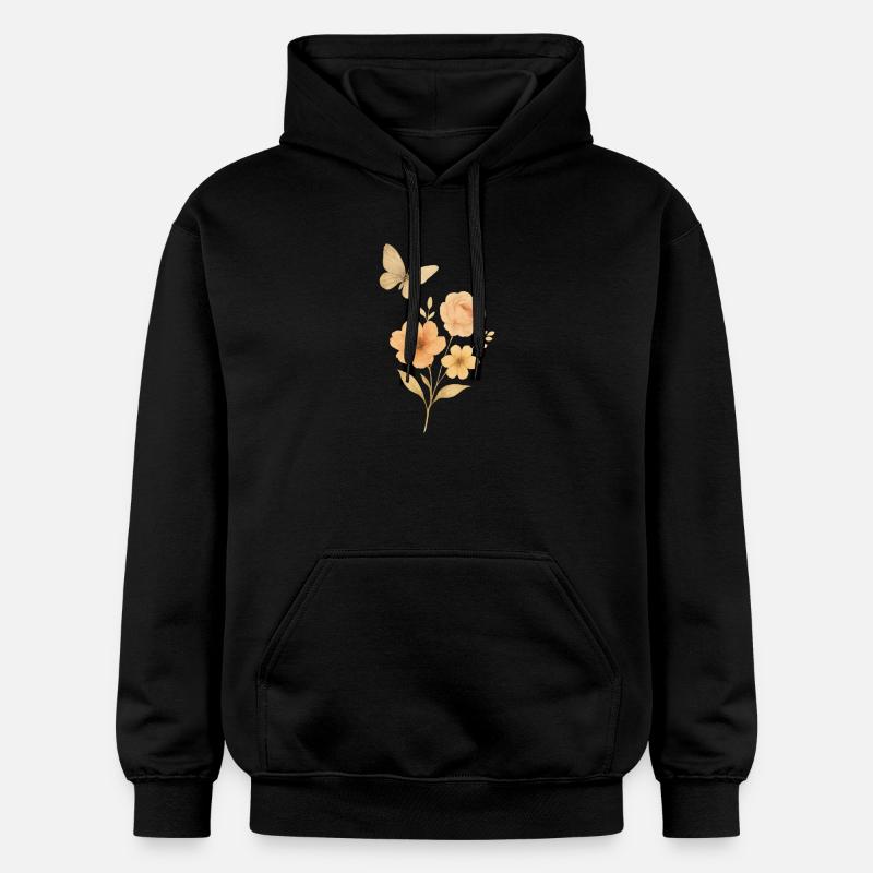 Fleurs pastel avec papillon - Sweat à capuche Softstyle® Gildan Unisexe - noir