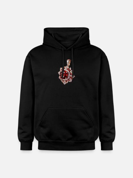 Red gemstone set in silver pendant - Gildan Unisex Softstyle® Midweight Hoodie - black