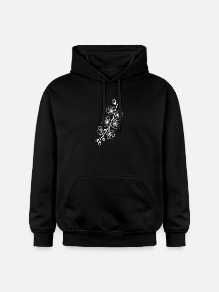 Sakura Linienkunst auf Schwarz - Gildan Unisex Softstyle® Midweight Hoodie - Schwarz