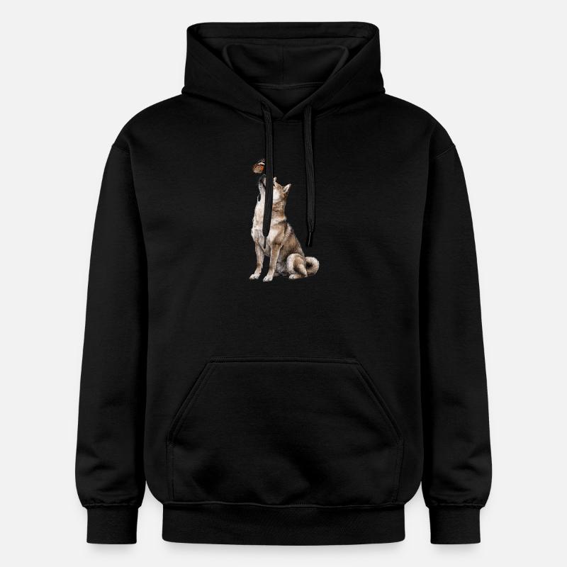 Chien loup avec motif papillon - Sweat à capuche Softstyle® Gildan Unisexe - noir