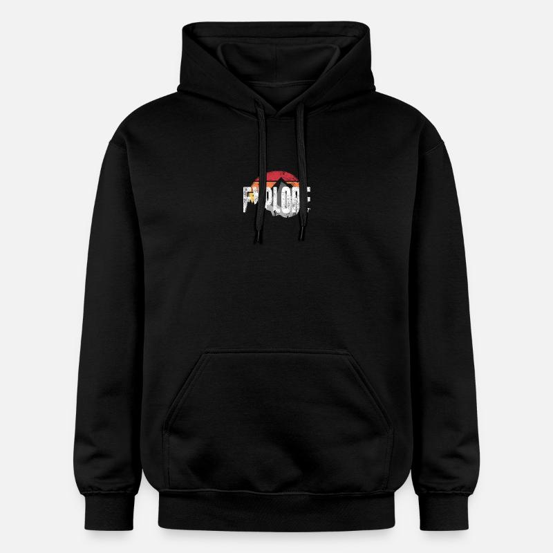 Entdecken Sie das Mountain Sunset Emblem - Gildan Unisex Softstyle® Midweight Hoodie - Schwarz