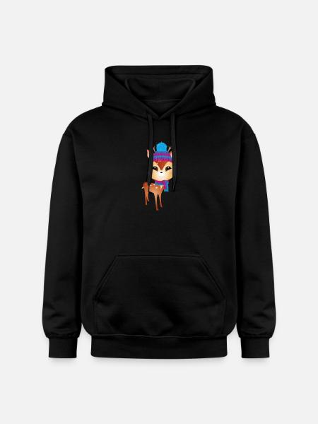 Sød lille hjort med bobble hat og tørklæde - Gildan Softstyle® Midweight unisex-hoodie - sort