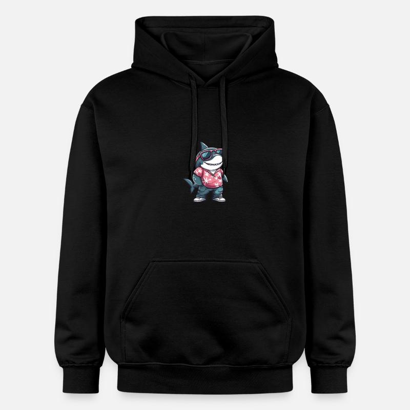 Requin Bande Dessinée Cool Été - Sweat à capuche Softstyle® Gildan Unisexe - noir