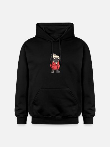 Pug Dog Winter - Gildan Unisex Softstyle® Midweight Hoodie - black
