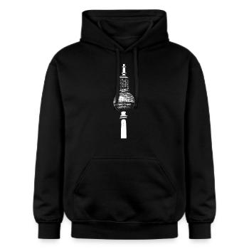 Fernsehturm Berlin Alex - Gildan Unisex Softstyle® Midweight Hoodie - Schwarz - Vorne - Marisol (170cm) & Nik (191cm)