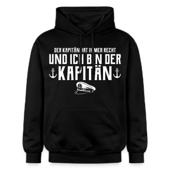 Motorboot Kapitän hat immer recht - Segler - Gildan Unisex Softstyle® Midweight Hoodie - Schwarz - Vorne - Marisol (170cm) & Nik (191cm)