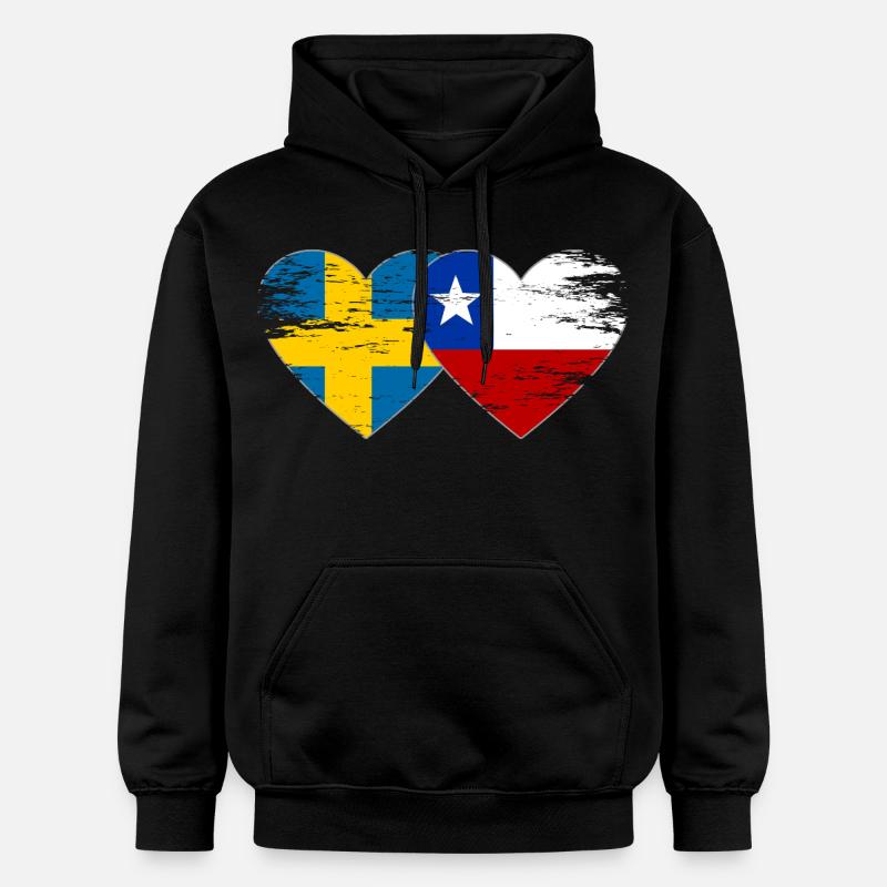 Suède Chili drapeau coeur utilisé - Sweat à capuche Softstyle® Gildan Unisexe - noir