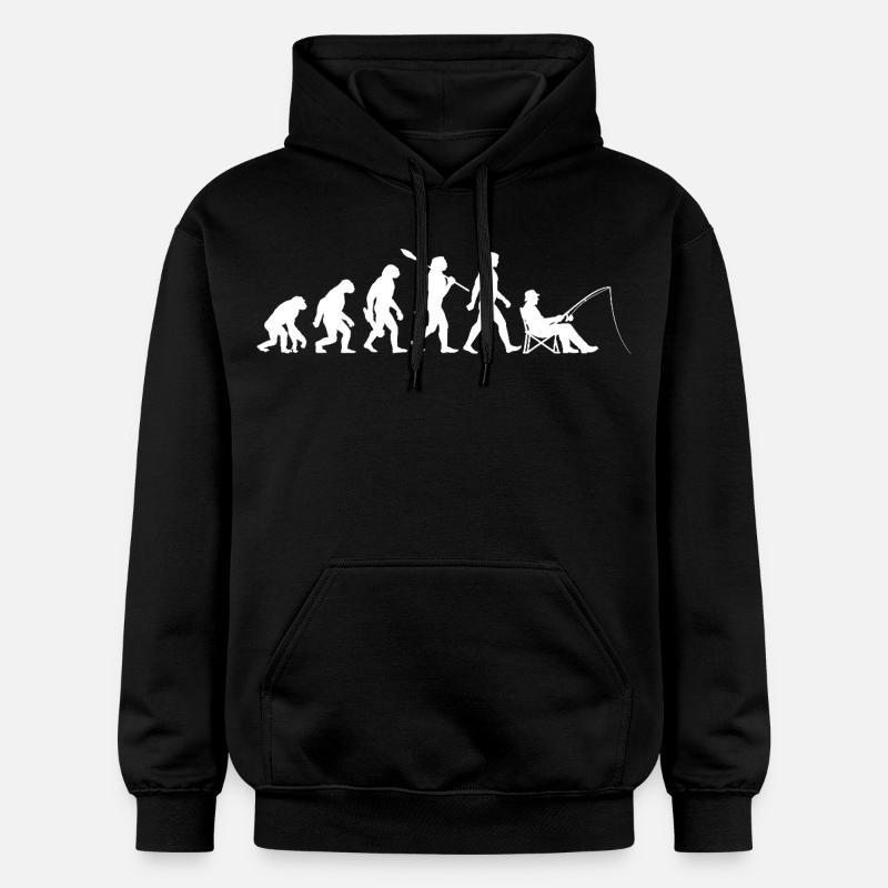 Evolution - Pêcheur, Cadeau de pêche - Sweat à capuche Softstyle® Gildan Unisexe - noir