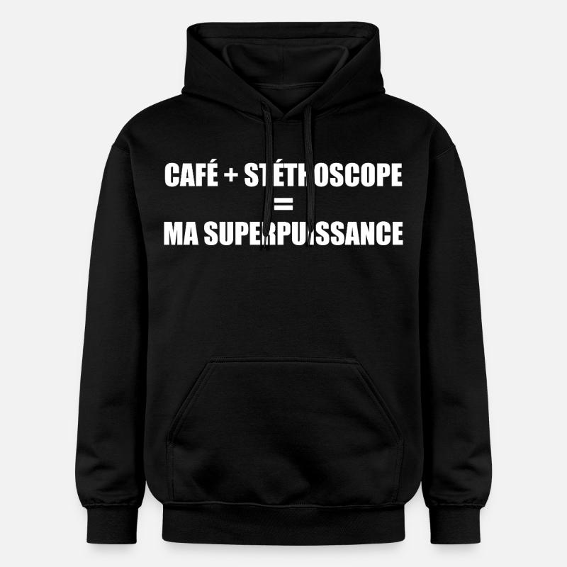 Café et stéthoscope = ma superpuissance - Sweat à capuche Softstyle® Gildan Unisexe - noir